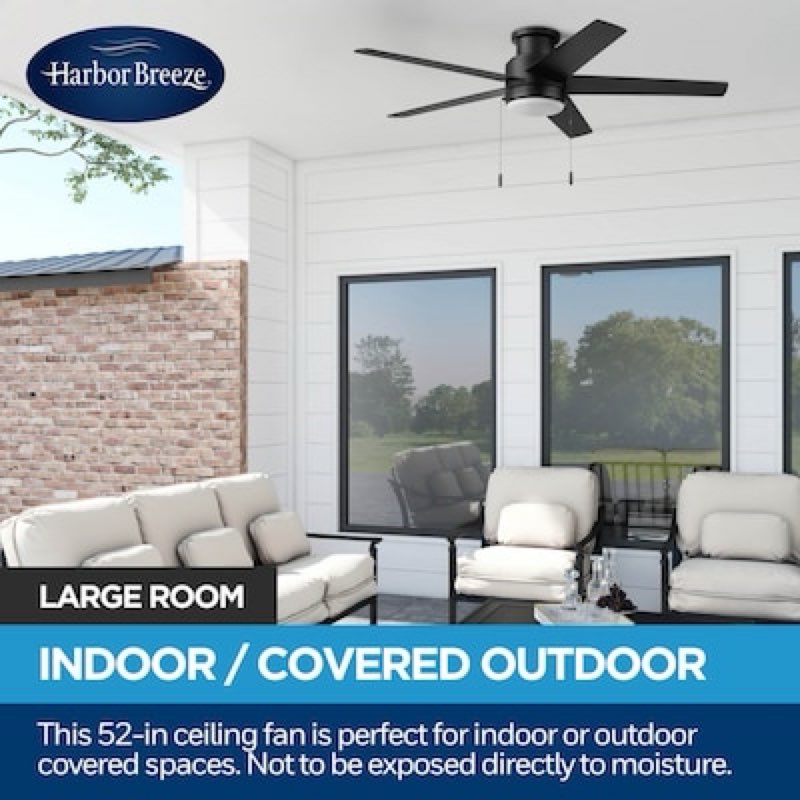 Harbor Breeze Fairbanks Easy2Hang 52-in Matte Black with Black/Sable Blades Adjustable White