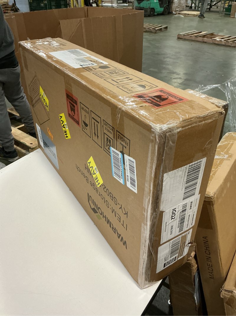 Condition photo showing New/Like New for Shoe Storage Bench with Lift Top Storage, Entryway Bench with Cushioned Seat, Adjustable Shelf, 2 Tier Shoe Rack with Doors for Entryway, Bedroom, Hallway, Mudroom, White