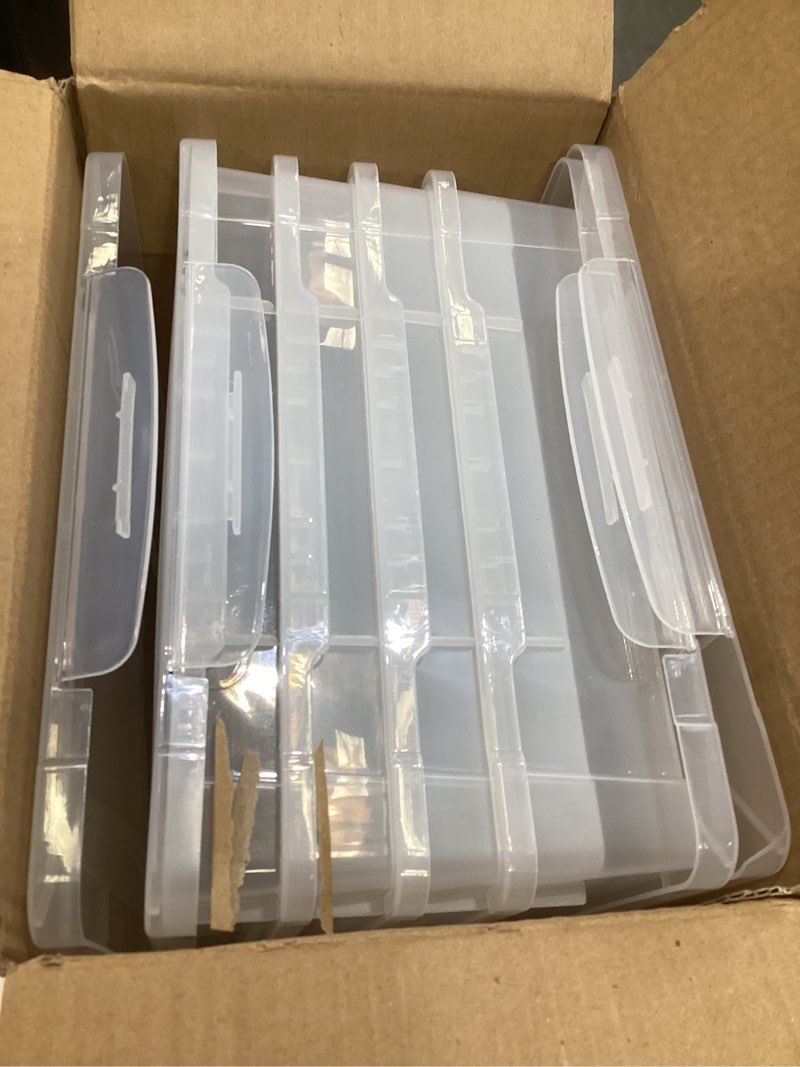 Condition photo showing As Is for lifewit 4 pack paper organizer storage, 32 x 23 cm/12x9 multi-purpose plastic file box with latching lids, containers for a4, 8.5" x 11" letter, scrapbook, document, magazine, art supplies, clear clear 4