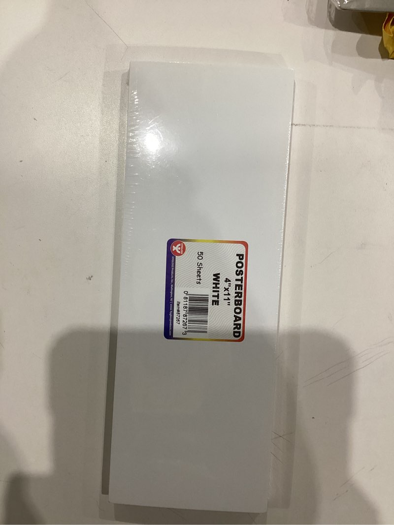 Condition photo showing As Is for Hygloss Small Poster Board 4x11 - 50 Poster Boards Bulk Pack - 10 Pt. Thickness White Poster Board Paper for Projects, Presentations, Displays, Signs, Crafts - Blank Posterboard Multipack 4" x 11" White 4 x 11-Inch 50 Sheets