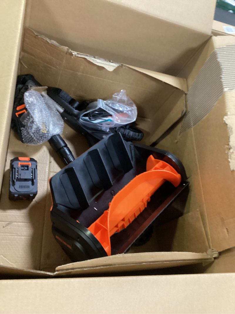 Condition photo showing As Is for Cordless Snow Shovel, 3500W Battery Snow Blower with Dual 6.0Ah Anti-Freeze Batteries & Base Plate, 25.6Ft Throw, 13Inx7In Brushless Snow Shovel with Wheels for Driveway Sidewalk Snow Removal