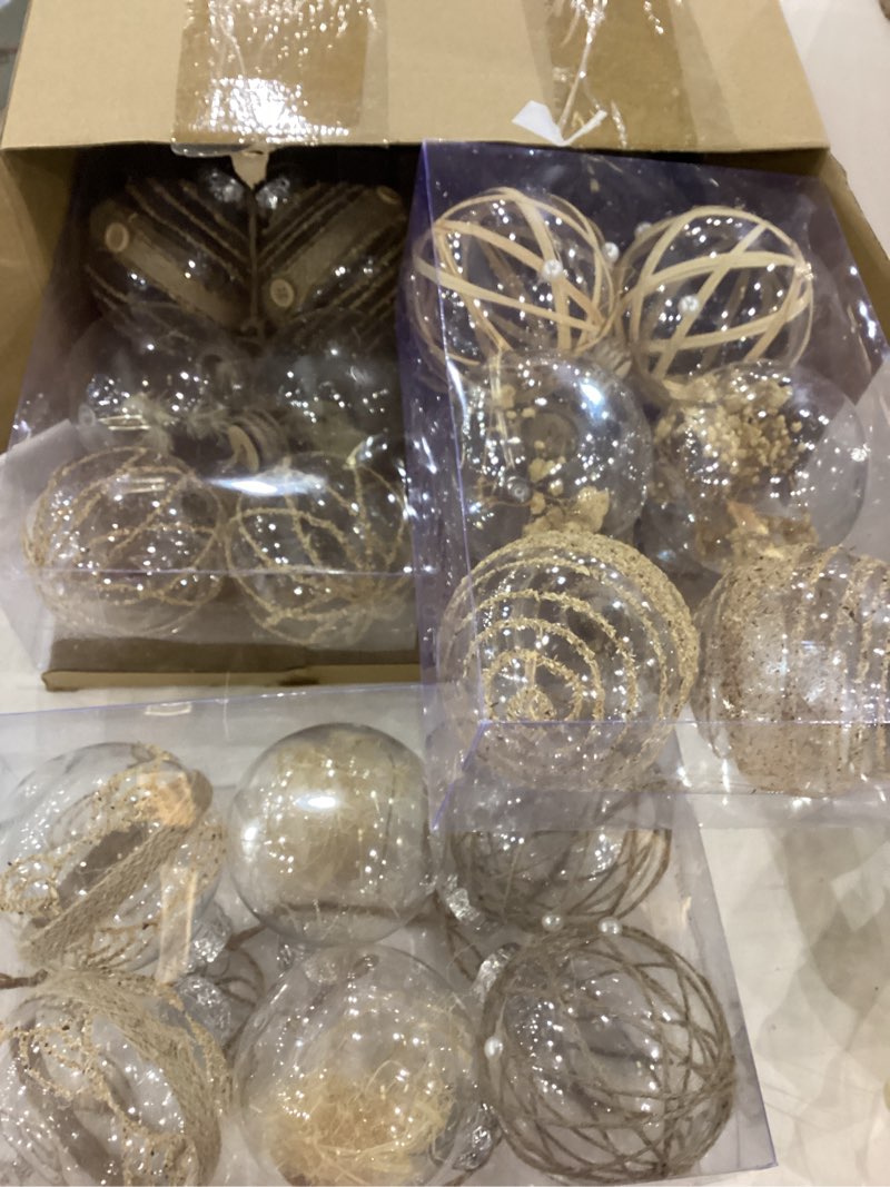 Hollowfly 28 Pcs Farmhouse Christmas Ball Ornaments Set 3.07 Inch Rustic Burlap Christmas Tree Decor