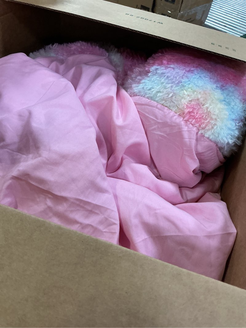 Condition photo showing As Is for happy nappers: pillow & sleepy sack: large - rainbow unicorn - 66 x 30, 2-in-1: plush animal opens into sleeping bag, soft play character, kids 3+