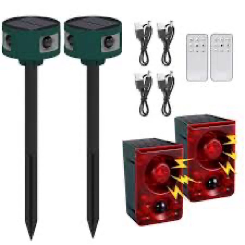 Qualirey 4 Pack Infrared Solar Outdoor Motion Sensor Alarm Animal Deterrent 129db Lound Noise Maker 