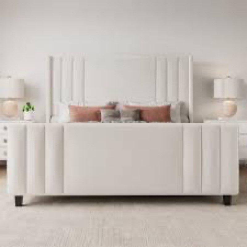 tole velvet upholstered platform bed with vertical channel tufted headboard