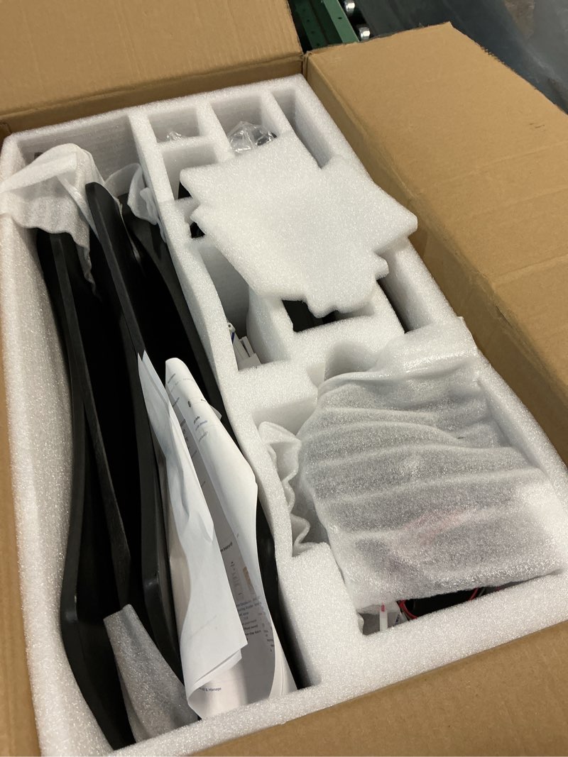 Condition photo showing As Is for 52 inch ceiling fans with lights remote, black ceiling fan, usa original patent, 3 downrods, 5 wood blades, etl listed, timer, 6 speed quiet dc motor outdoor indoor fans for bedroom, black black 52"