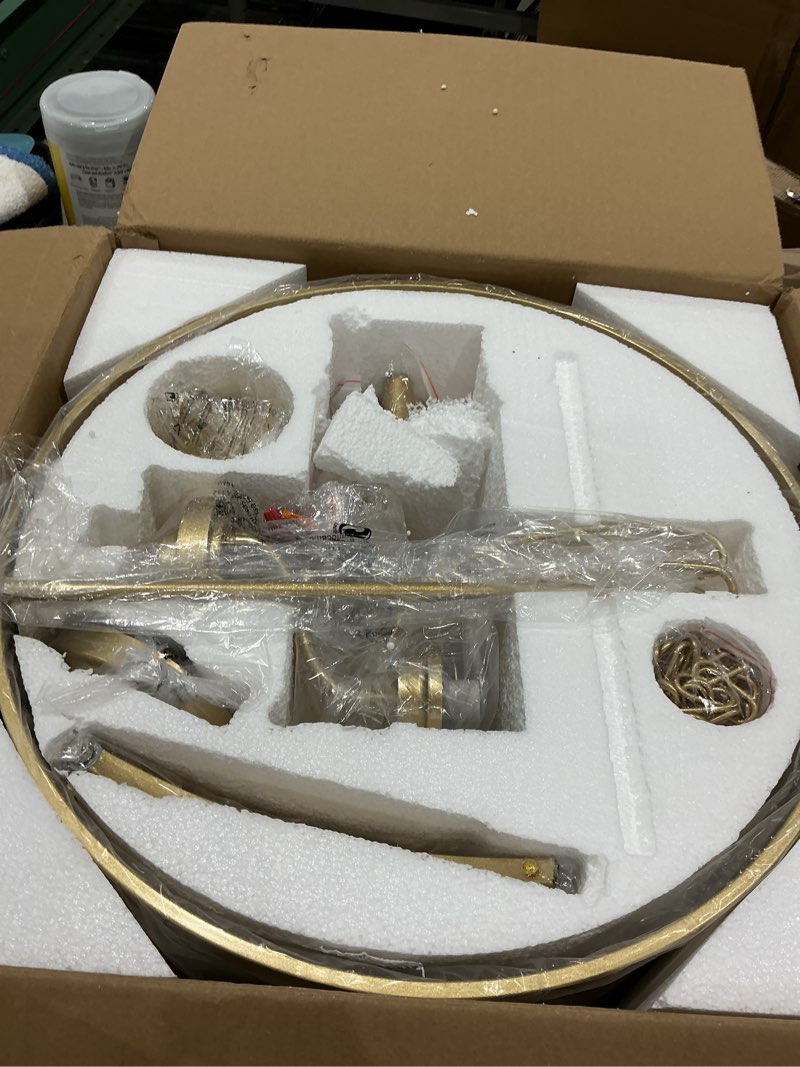 Condition photo showing Good Condition for gold crystal chandelier, 5-light modern farmhouse chandelier for dining room vintage hanging pendant light fixtures, gold round chandelier for kitchen island entryway foyer bedroom office bar gold 19.6" high 19.6" wide