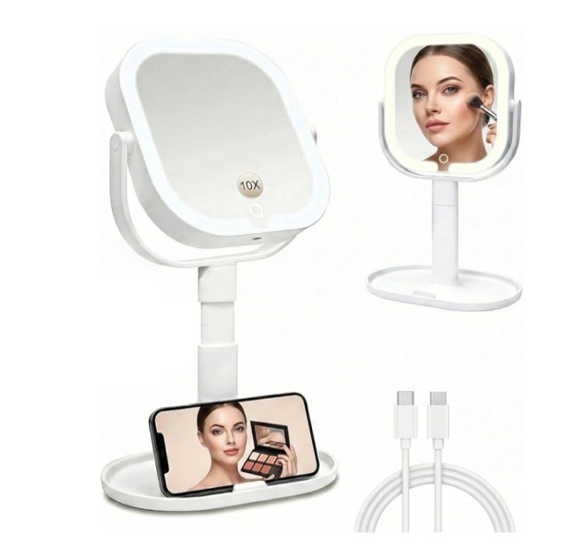 makeup mirror with lights, 1x/10x magnifying mirror with light, rechargeable lighted makeup mirror w