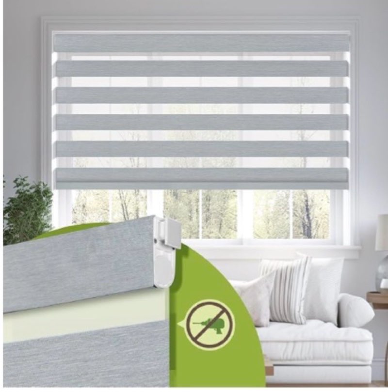 LazBlinds No-Drill Cordless Zebra Blinds - Dual Layer Light Filtering & Room Darkening, Free-Stop Li