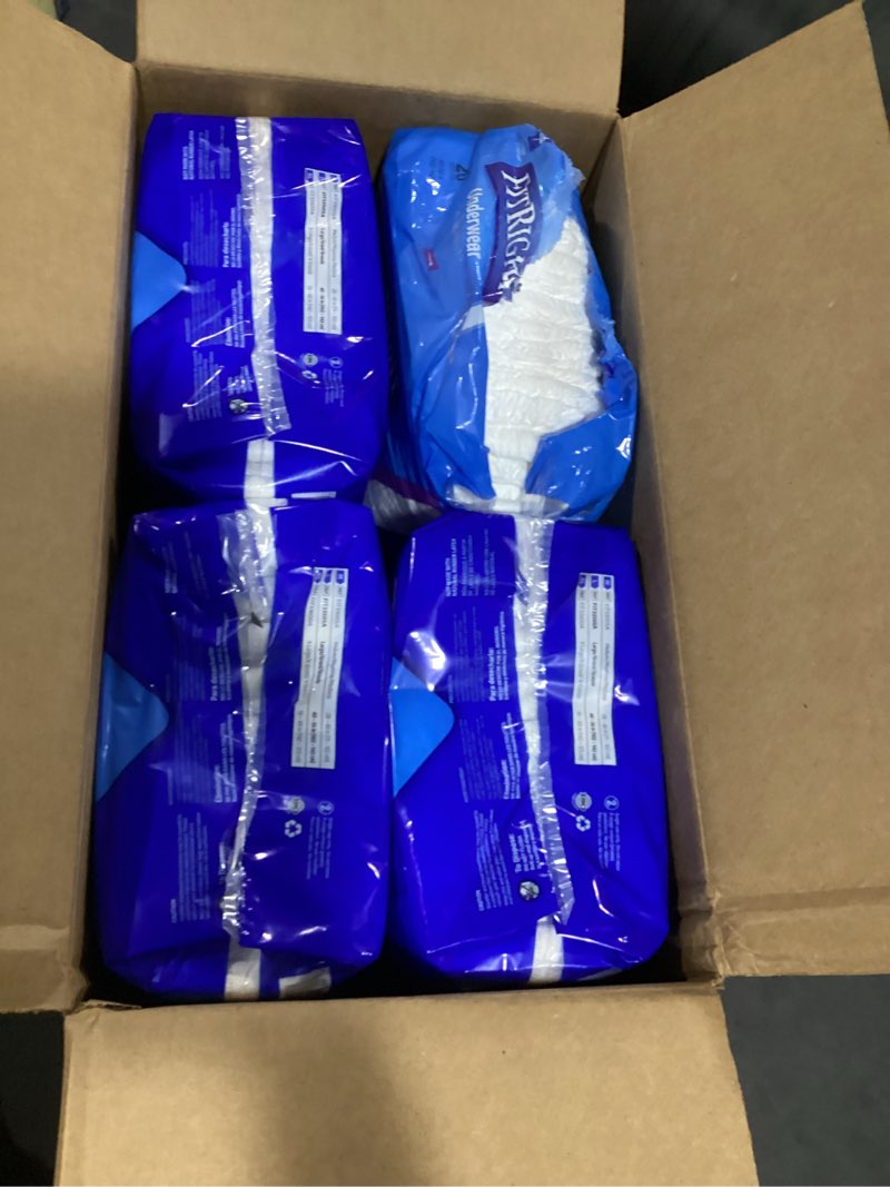 Condition photo showing As Is for fitright super adult incontinence underwear, maximum absorbency, large, 40"-56", 4 packs of 20 (80 total) large (20 count)