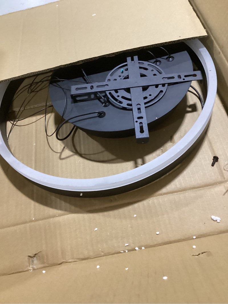 Condition photo showing As Is for Matven Modern Ceiling Chandelier Light, Acrylic Anti-Flicker Black Pendant Light Fixtures with Remote Control Dimmable 3 Color Mode & Brightness Island Lights for Kitchen Dining Room