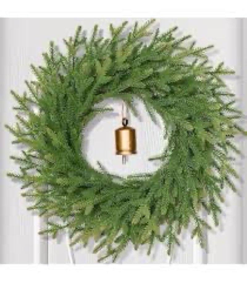 24inch Christmas Wreath 2 Pack, Norfolk Pine Wreath for Front Door, 24 Inch Xmas Village Wreath Holi