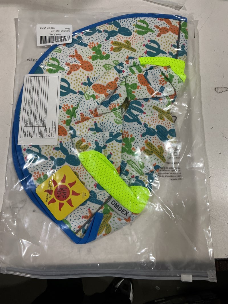 Condition photo showing New/Like New for OMDEX Toddler Kids Sun Hat with Neck Flap Boys Girls Summer Beach Hat UPF 50+ Reflective Kids Fishing Safari Hat Wide Brim Blue-white-cactus 3-12 Years
