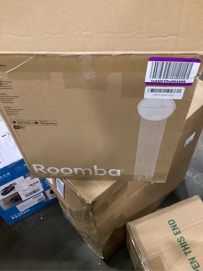 Condition photo showing As Is for irobot roomba 105 vac robot vacuum with autoempty dock - self-empties for 75 days, easy to use, intense power-lifting suction, lidar navigation, multi-surface cleaning, cleans in neat rows roomba 105 vac ae