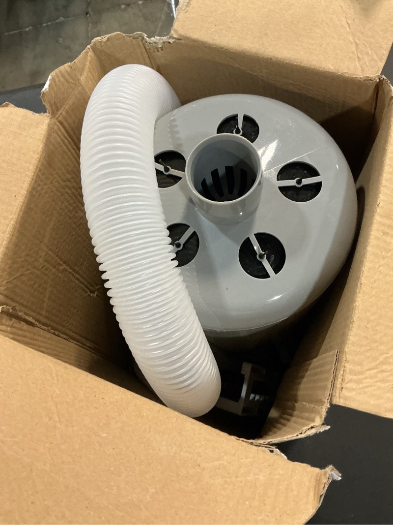 Condition photo showing Good Condition for above ground pool skimmer with 5 skimmer socks, wall mount surface skimmer with hose & basket, compatible with intex pools, adjustable floating filter, automatically removes leaves & debris