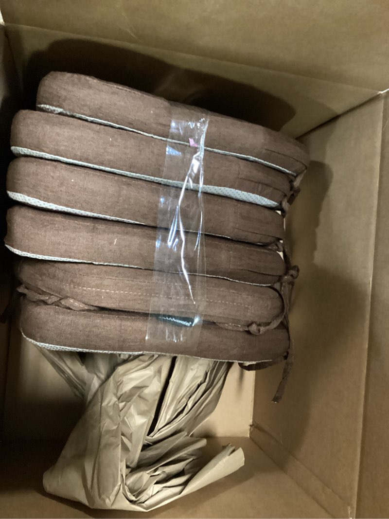 Condition photo showing Good Condition for AAAAAcessories D-Shaped Chair Cushions, 2" Thick Dining Chair Pads with Ties and Removable, Machine-Washable Cover, 17" x 16", Set of 6, Brown Brown 6 Count(Pack of 1)