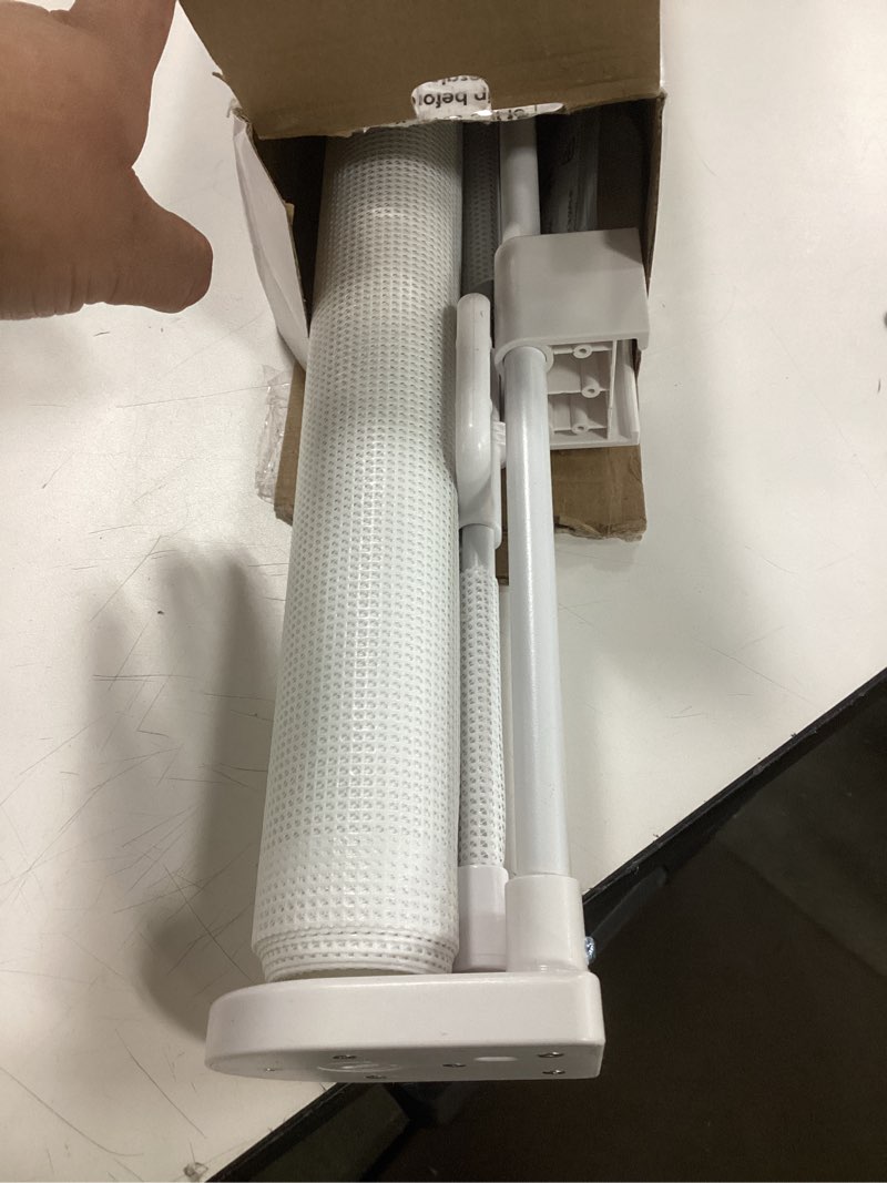 Condition photo showing As Is for 24 Inches Tall Retractable Dog Gate for The House, Short Baby Gates to Step Over, Extends up to 55" Wide, Reinforced Mesh Puppy Gate for Doorways, Step Over Pet Gate for Stairs, Indoor/Outdoor (White) White Reinforced 24" Tall x 55" Wide