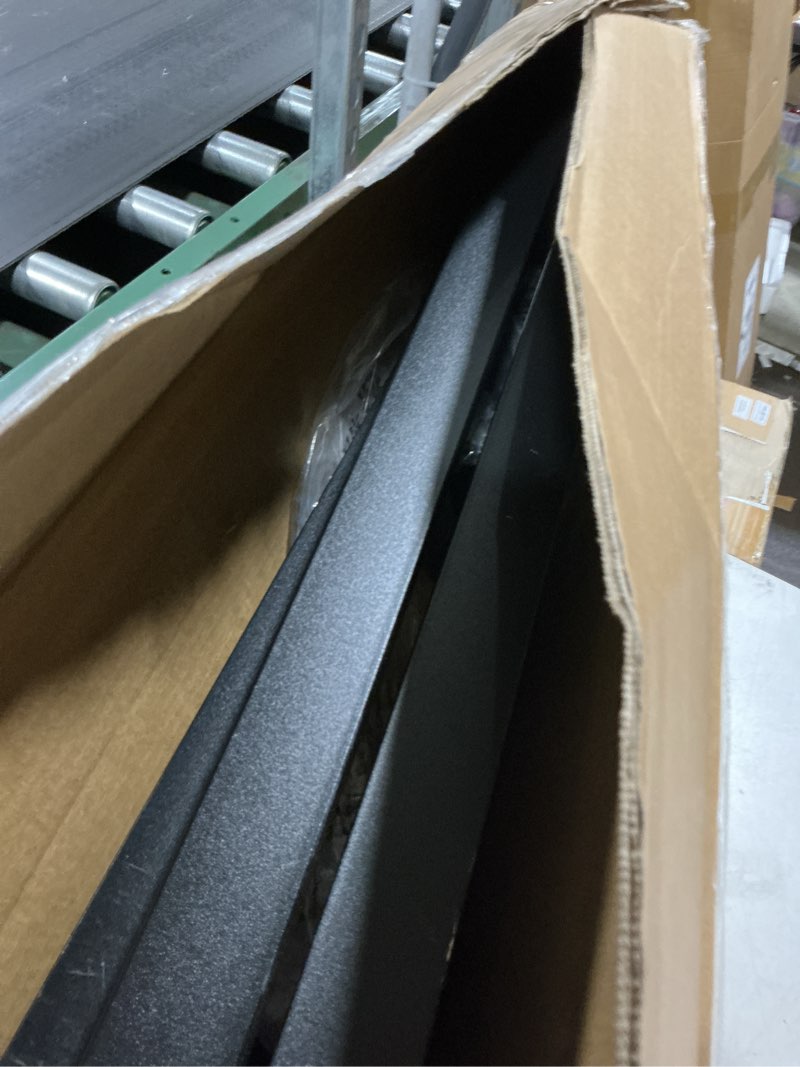Condition photo showing As Is for amazon basics metal bed frame, 9-leg support base for box spring and mattress, tool-free easy assembly, no tools required, full size, black black full