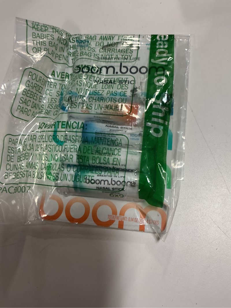 Condition photo showing New/Like New for BoomBoom Nasal Stick | Vapor Flow Technology | Cool Refreshing Sensation | Natural Mood Boost | Simple Ingredients | Essential Oils + Menthol Inhaler (Mint, Wintermint, Tropical, Spearmint) 4 Pack Variety