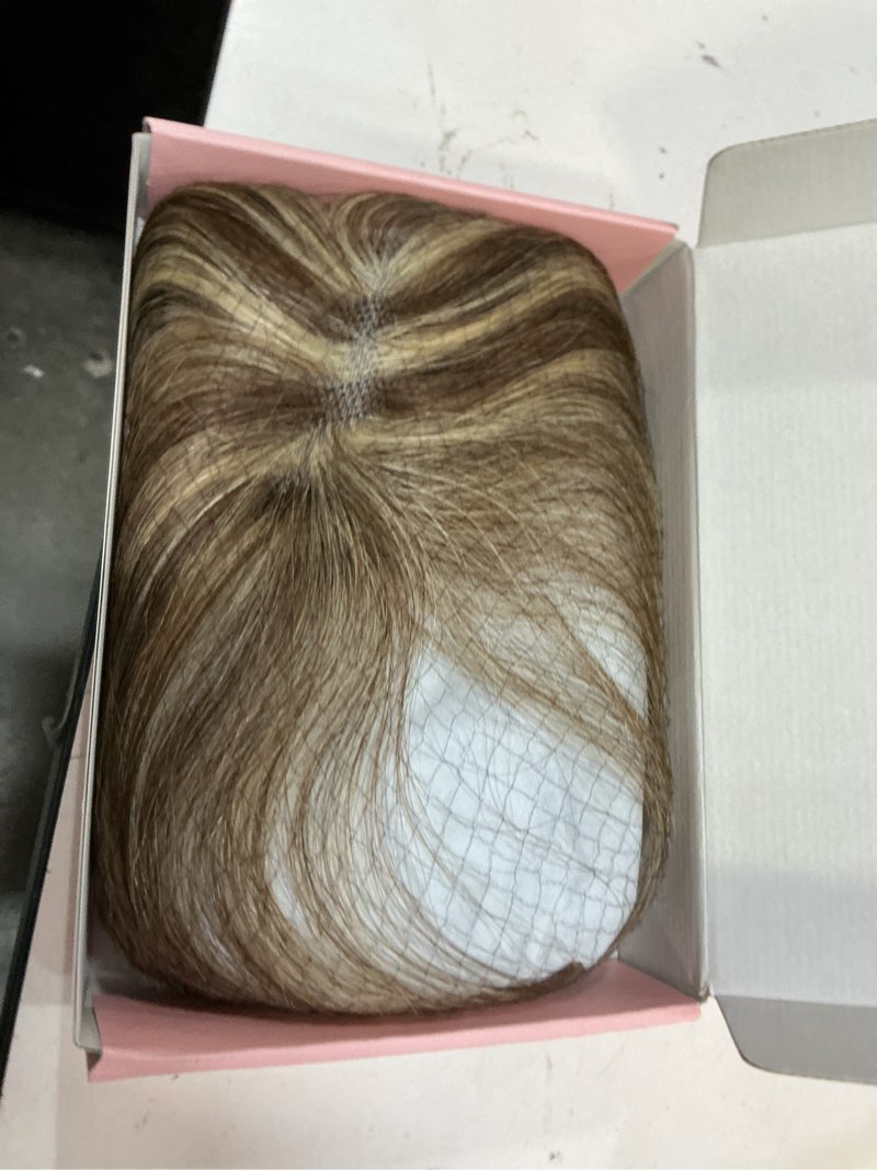 Condition photo showing Good Condition for reecho hair toppers for women real human hair, seamless human hair toppers with bangs, 360° 3d cover clip in bangs hair extensions for daily wear, medium brown with highlights