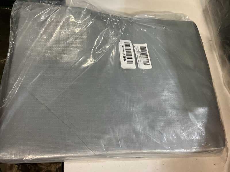 Condition photo showing New/Like New for 10x10ft waterproof tarp, yumatum 16 mil heavy duty tarps with reinforced edges/brass grommets, 100% uv blocking/tear resistant poly tarp for camping, patio, tent, boat(silver/black)