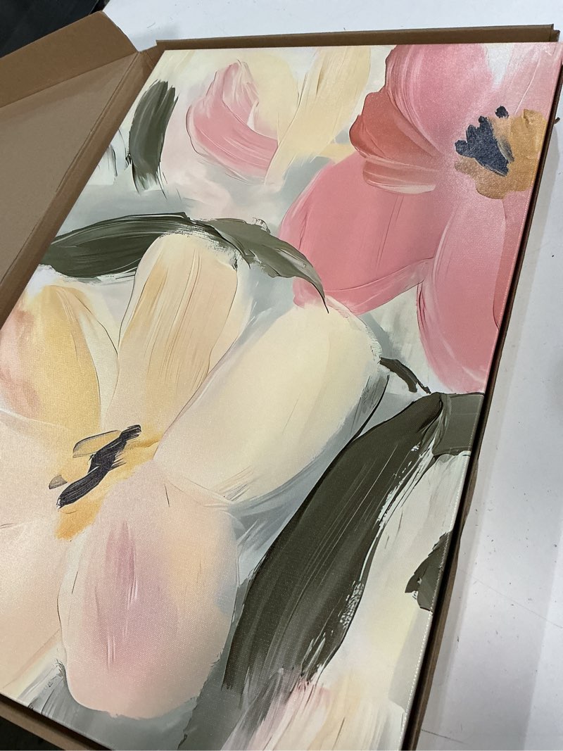 Condition photo showing Good Condition for floral wall art set of 3, framed vintage pink flower canvas paintings, rustic country decor poster for living room, office, bedroom – 16x24 inch each, ready to hang pink 16x24 inches per piece, set of 3