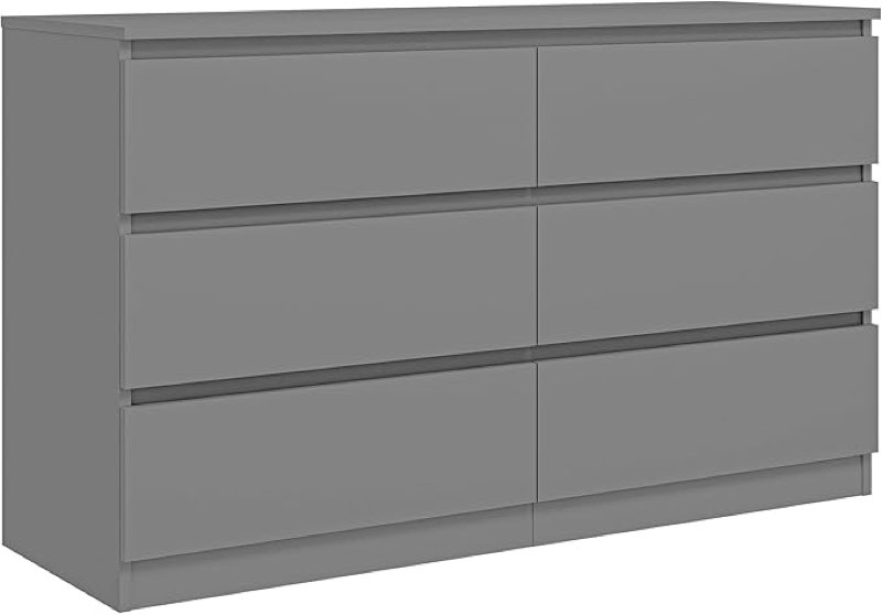 Vibe & Dine Grey Dressers for Bedroom, Double Dresser with 6 Drawers, Modern Chest of Drawers with Wide Storage for Closet, Bedroom, Living Room(incomplete box 1 of 2 ) 