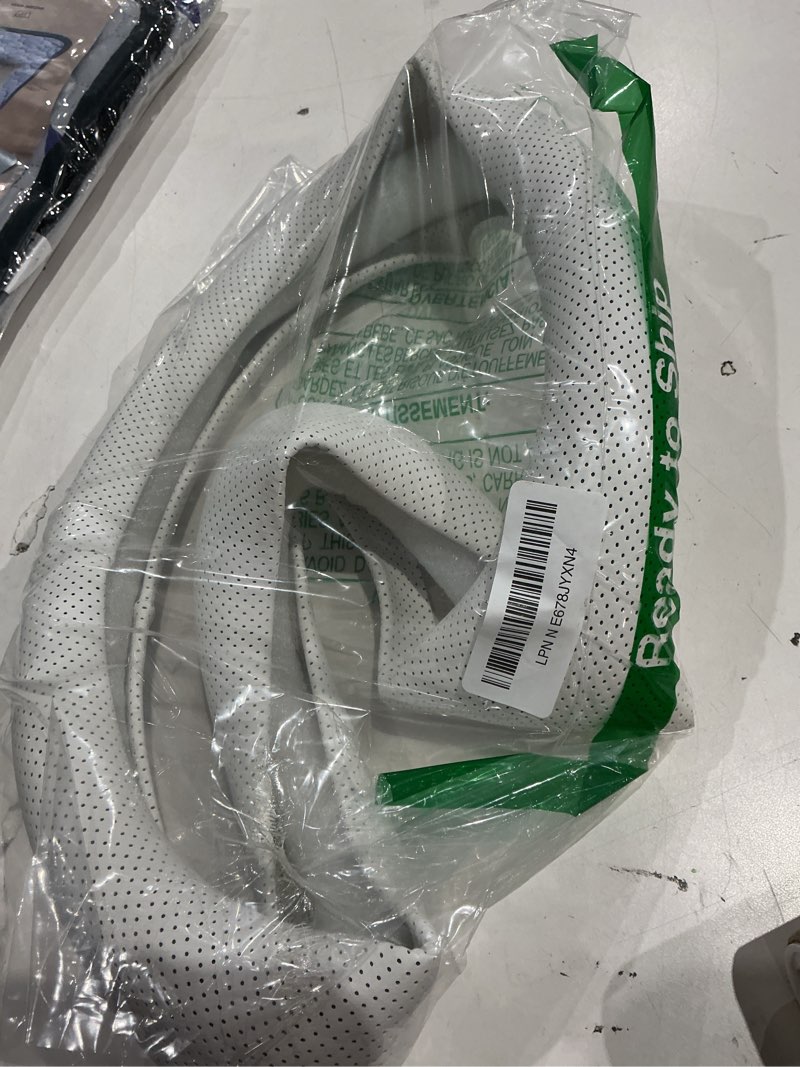 Condition photo showing As Is for microfiber leather universal 14.5-15 inch steering wheel cover,easy to install non-slip breathable steering wheel protector white white 14.5