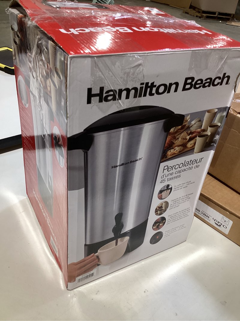Condition photo showing New/Like New for hamilton beach 45 cup coffee urn and hot beverage dispenser, silver single-spout