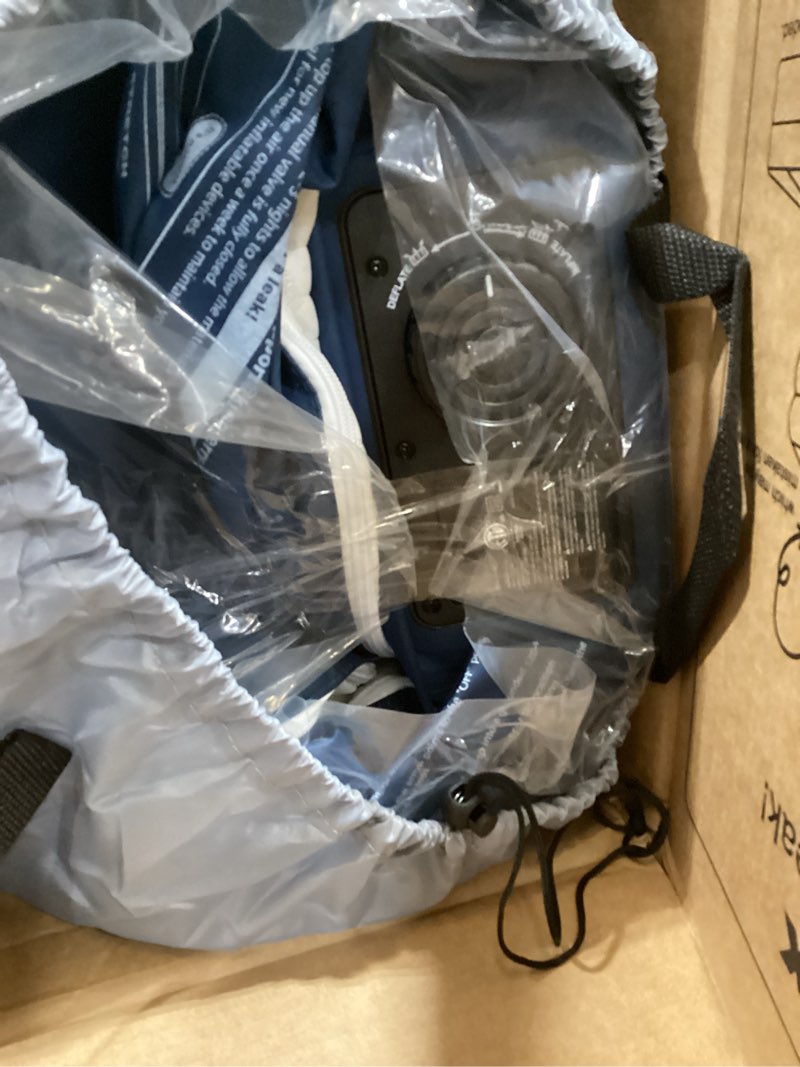 Condition photo showing As Is for kingjerry twin xl air mattress with built-in pump, 18" raised foam topper inflatable mattress, 80" length, washable silk-feel cover, 48hr leak-proof, supports 500lbs, 2 min fast inflate for home&guest