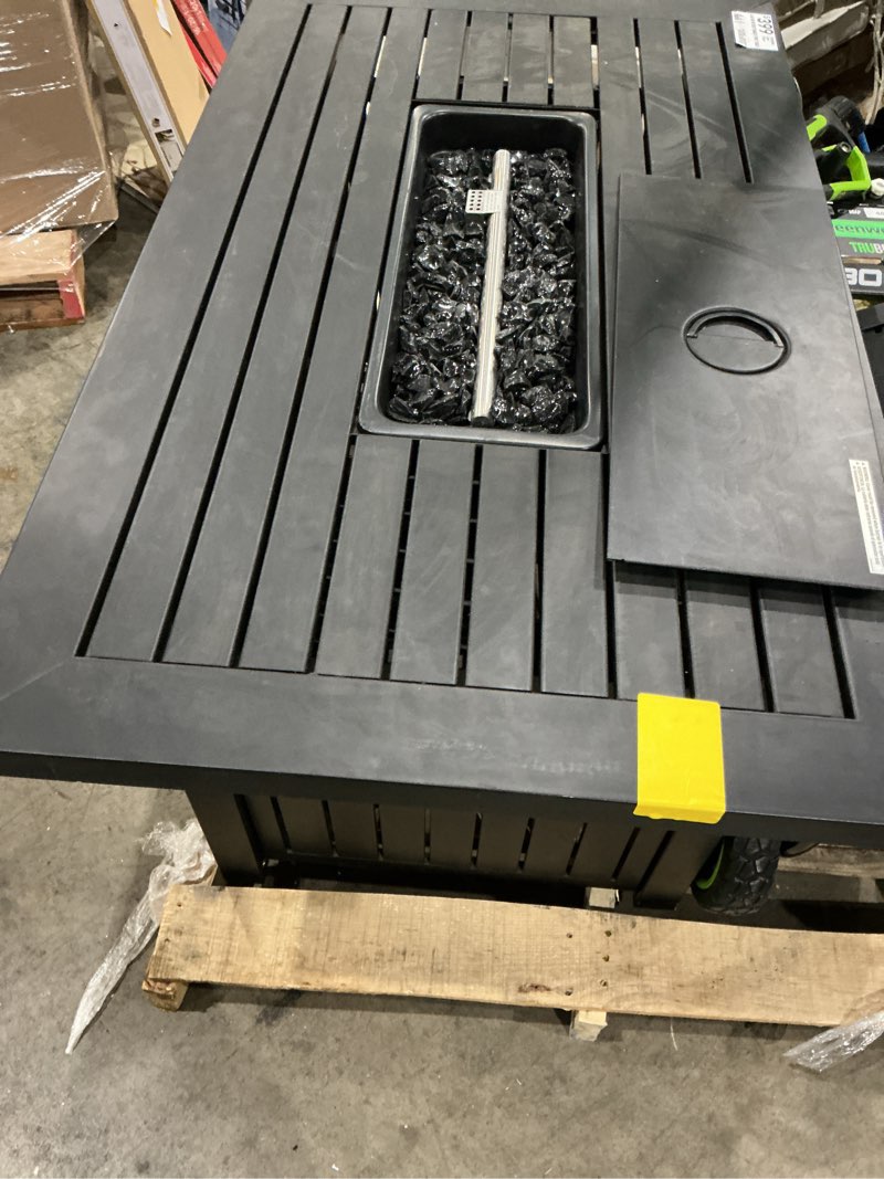 Condition photo showing As Is for allen + roth 48-in w 40000 maximum btus steel rectangle liquid propane fire pit table 