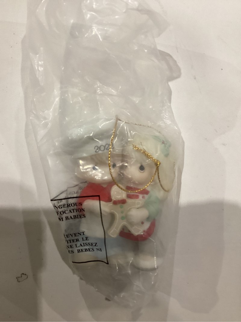 Condition photo showing As Is for Precious Moments 221004 Our First Christmas Together 2022 Dated Couple Bisque Porcelain Ornament