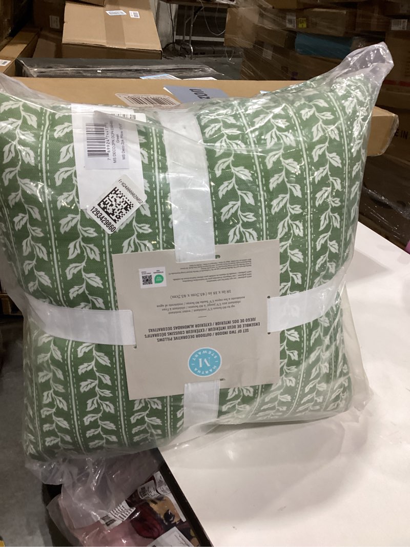 Condition photo showing Good Condition for martha stewart vineyard vines indoor outdoor decorative pillow 2-pack set, uv fade resistant, water repellent, printed garden design, green, 18"x18" green 18 x 18-inch