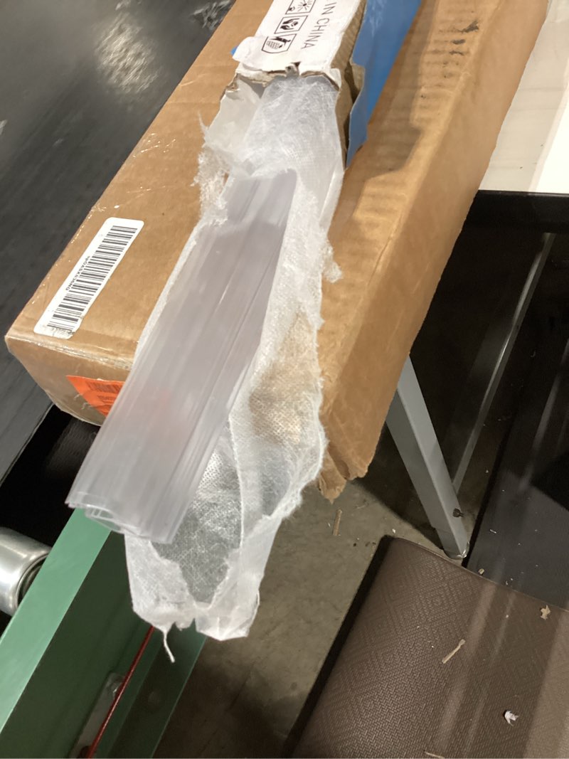 Condition photo showing As Is for sliding shower door bottom seal, 2 pcs 3/8" x 36" sliding shower door sweep for 3/8inch glass, frameless glass door seal strip stop shower leaks and create a water barrier for 3/8" glass