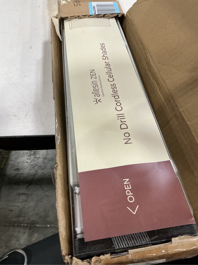 Condition photo showing New/Like New for allesin zen no drill blinds for windows blackout cordless cellular shades honeycomb blinds pull down, free stop easy install for home and office, blackout, white, 34" w x 64" h white-100% blackout 34"w x 64"h