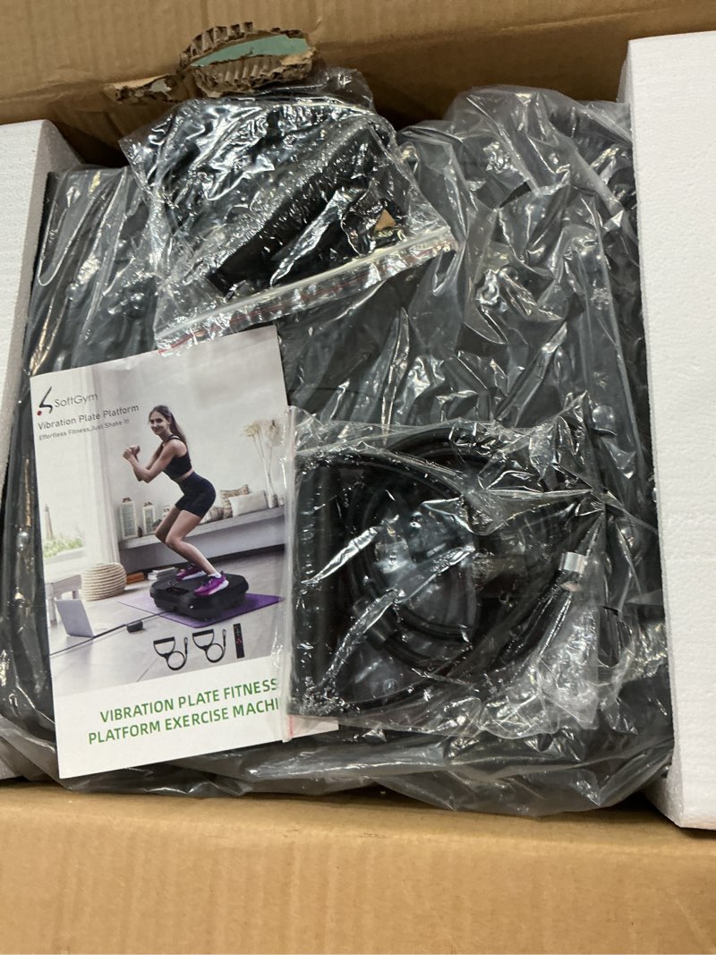 Condition photo showing New/Like New for softgym vibration plate exercise machine for lymphatic drainage,power vibrate stand shake board 450 lbs capacity whole body workout waver with fitness resistance bands weight loss gifts for women men slim- dark black