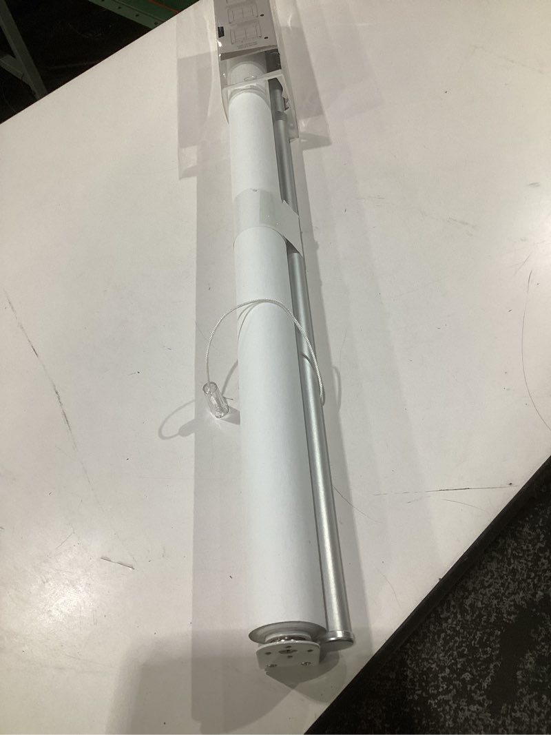 Condition photo showing As Is for chrisdowa cordless 100% blackout roller shade, with striped jacquard, thermal insulated, uv protection fabric, total blackout blinds for window, french doors, home and office, 29\" w x 72\" h 29\"w x 72\"h white