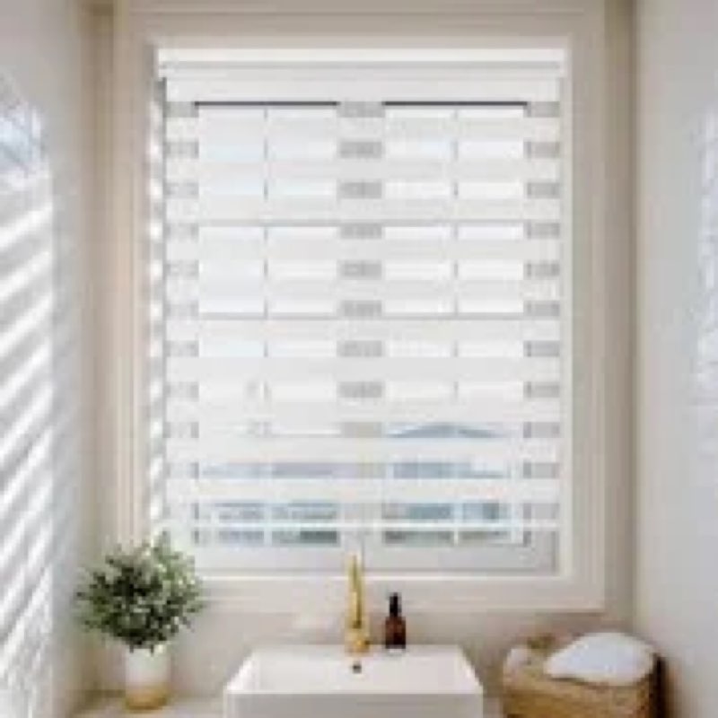 No-Drill Zebra Shades Custom Light Filtering Blinds Linen-Like Fabric Cordless