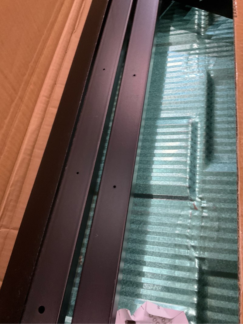 Condition photo showing Good Condition for Fixed Metal Awnings 52in W x 31in H, Heavy-Duty Triangle Steel Frame with Tile-Design Metal Awning for Doors, Windows, Porches, Balconies (Black)