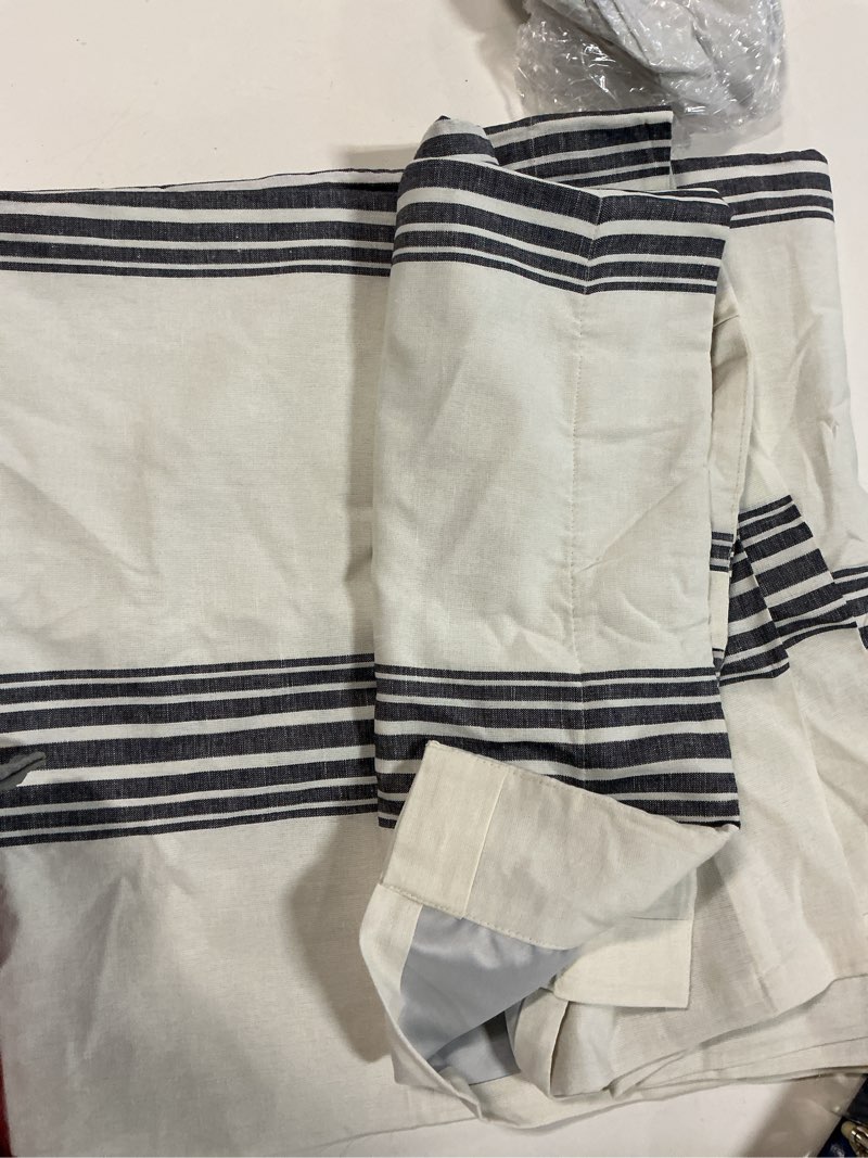 Condition photo showing New/Like New for quince coastal stripe linen cotton room darkening curtain - single panel ivory/navy 48x96 
