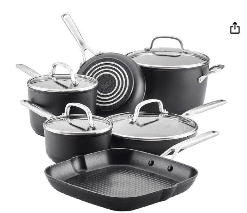 KitchenAid Hard Anodized Induction Nonstick Cookware Pots and Pans Set, 10 Piece, Matte Black