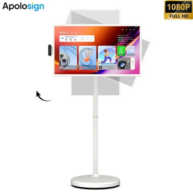 apolosign 32 inch fhd smart portable tv 2nd gen lcd television, android 15 touch screen, 16gb memory 128gb storage, built-in battery, 8mp camera