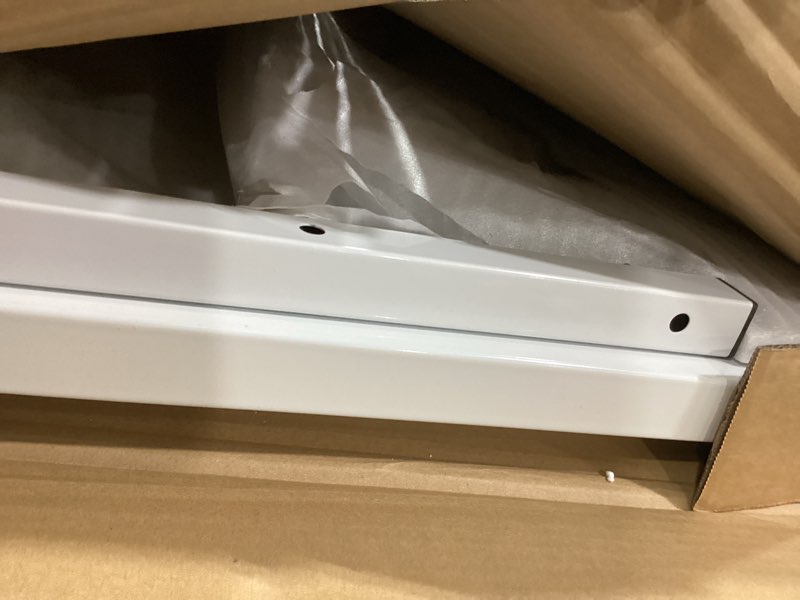 Condition photo showing New/Like New for small standing desk adjustable height, mobile stand up desk with wheels, 32 inch portable rolling desks computer office workstations for walking pad treadmill white