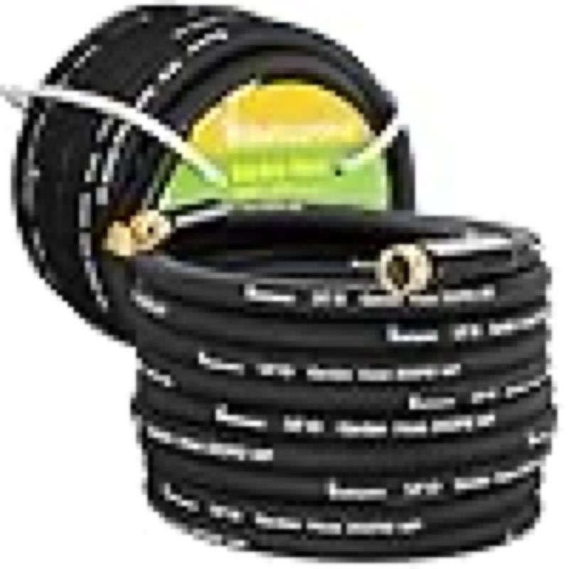 beitopamz 200 ft garden hose, 5/8 in heavy duty water hose, flexible and durable, lightweight rubber hybrid hose, leak-free connections, male to female 3/4'' brass fittings for patio, lawn, black