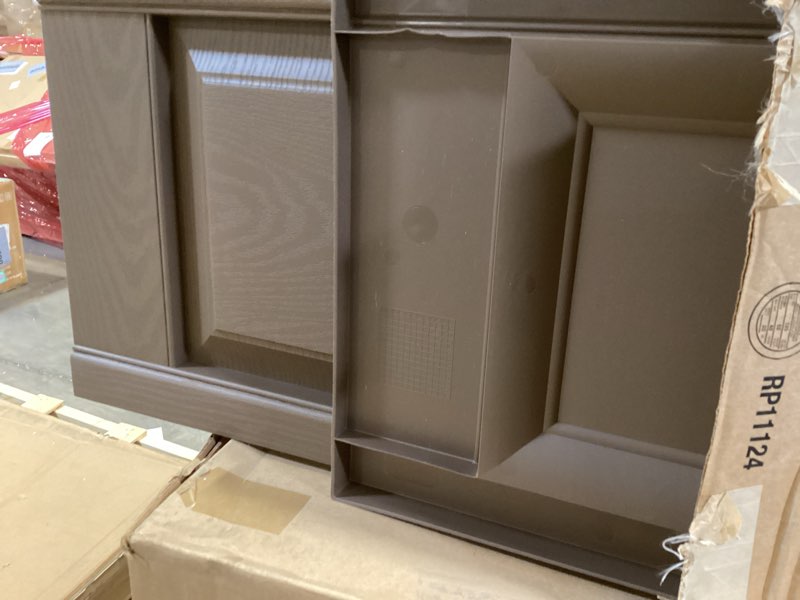 Condition photo showing Good Condition for 14 3/4"w x 63"h lifetime vinyl, standard two equal panels, raised panel shutters, w/installation shutter-lok's & matching screws (per pair), french roast