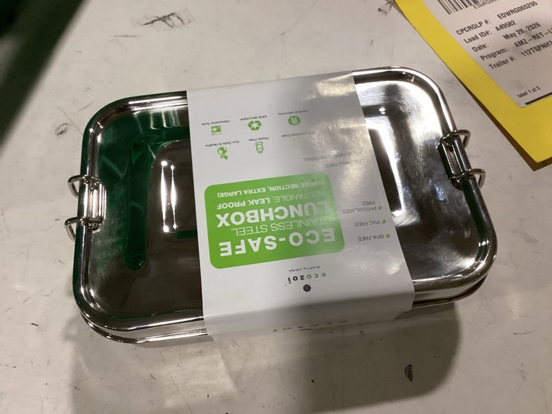 Condition photo showing New/Like New for ecozoi stainless steel lunch box, leak proof 3 compartment, medium | redesigned silicone seal | sustainable zero waste eco friendly bento box food storage container 3 compartment leak-proof
