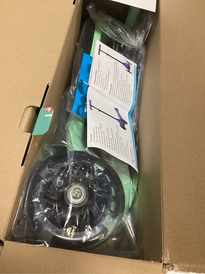 Condition photo showing Good Condition for serenelife toddler scooter, adjustable micro scooter for ages 2-5, lightweight kids 3 wheel design with led light-up wheels, anti-slip deck & lean-to-steer control, indoor/outdoor use (mint green)