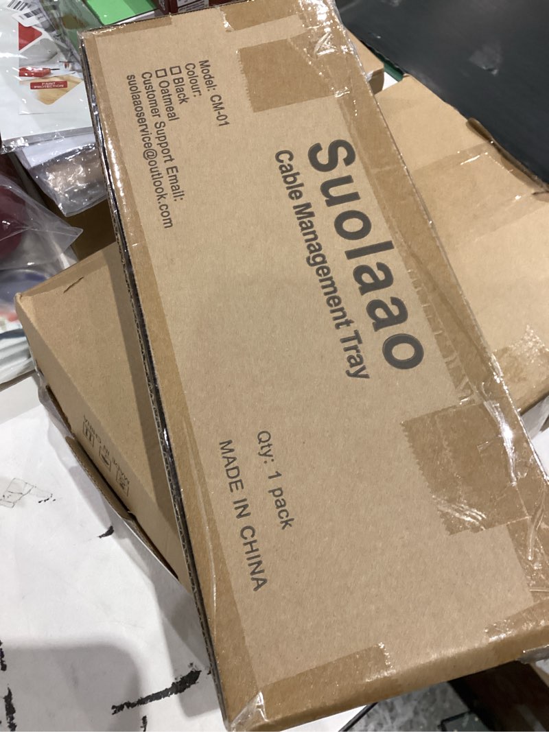 Condition photo showing New/Like New for Under Desk Cable Management Tray No Drill, 30 Inch Cord Organizer with Oxford Fabric, Clamp Mount, Holds 30 lbs, Large Cable Rack for Gaming & Home Office Standing Desk Black