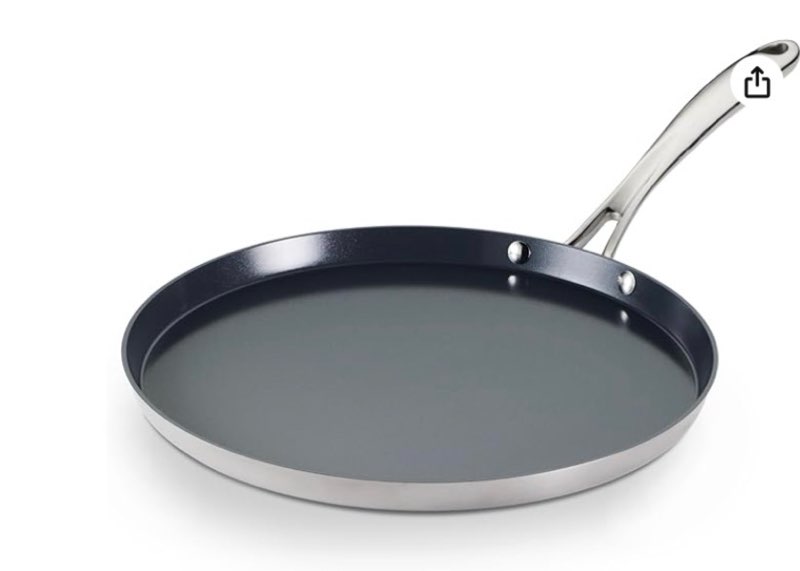 Tramontina Utsava 11-Inch Tri-Ply Clad Stainless Steel Ceramic-Coated Dosa Tawa, Non Stick Tava Pan 