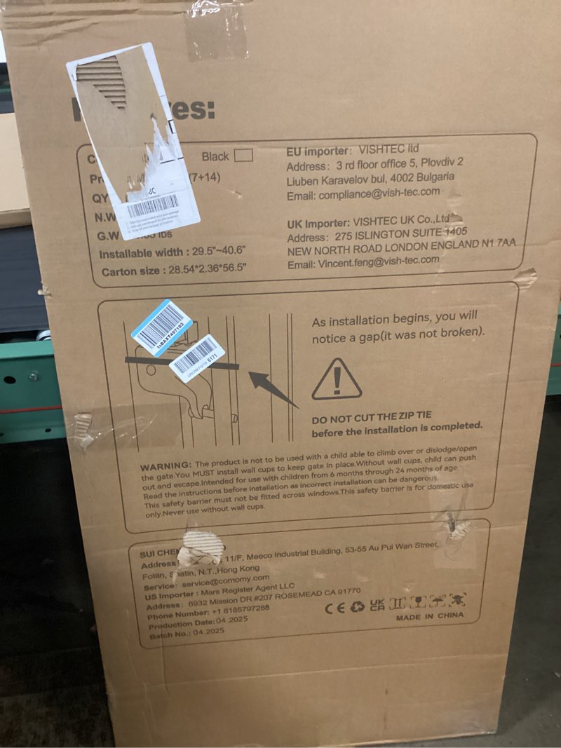 Condition photo showing New/Like New for comomy 55.1" extra tall pet gate for cats, extra wide cat gate with adjustable cat door, pressure mounted easy walk through pet gate with door for stairs, doorways, kitchen(white, 29.5-40.6") white 55.1"tall 40.6"wide